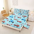 thumbnail image 2 of Castle Fairy Cheerful Emergency Vehicle Queen Sheet Sets 4 Pieces for Little Ones, Cute Fire Truck Ambulance Bed Set for Bedroom, Light Blue Red, 2 of 6