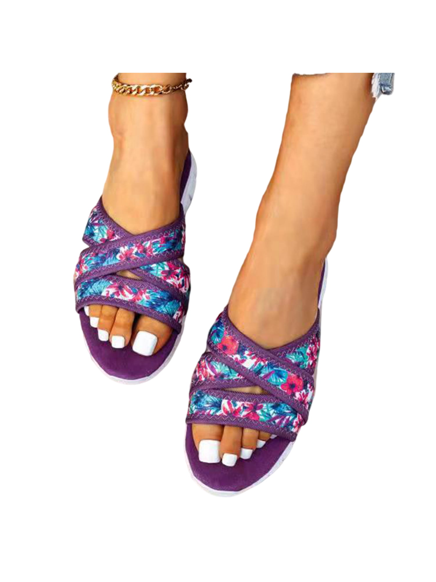 Women's Comfort Slipper Sandals Cross Strap Slip On Casual Summer Flats Shoes