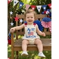 thumbnail image 4 of BemeyourBBs Newborn Baby Boy Girl My First 4th of July Outfit Patriot Independent Day Summer Clothes Romper Overalls USA Flag Embroidery Sleeveless Square Neck Backless Jumpsuit Bodysuit Overalls, 4 of 9