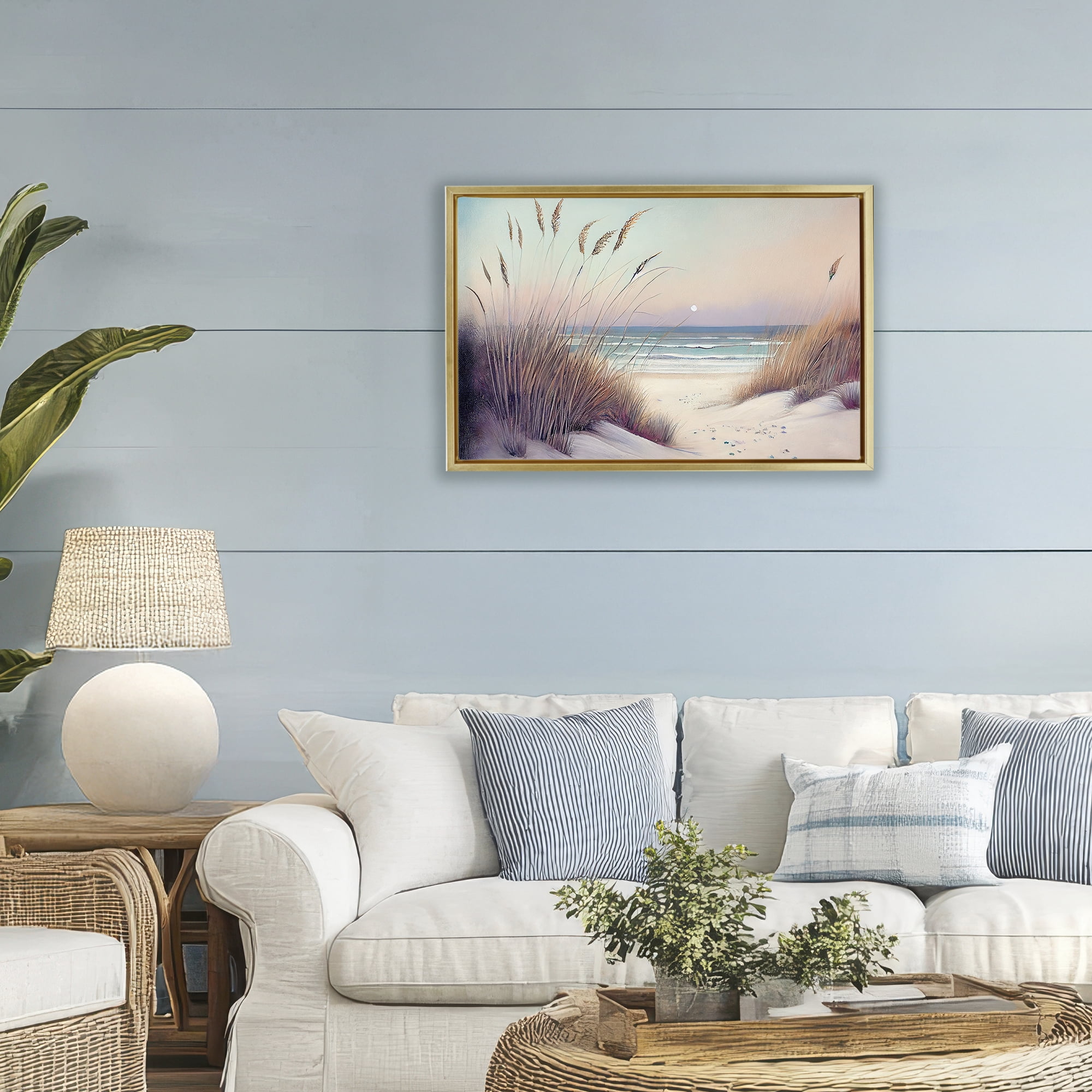 Euphoria Beach Dunes View Gold Framed Floater Canvas Wall Art, design by Sasha