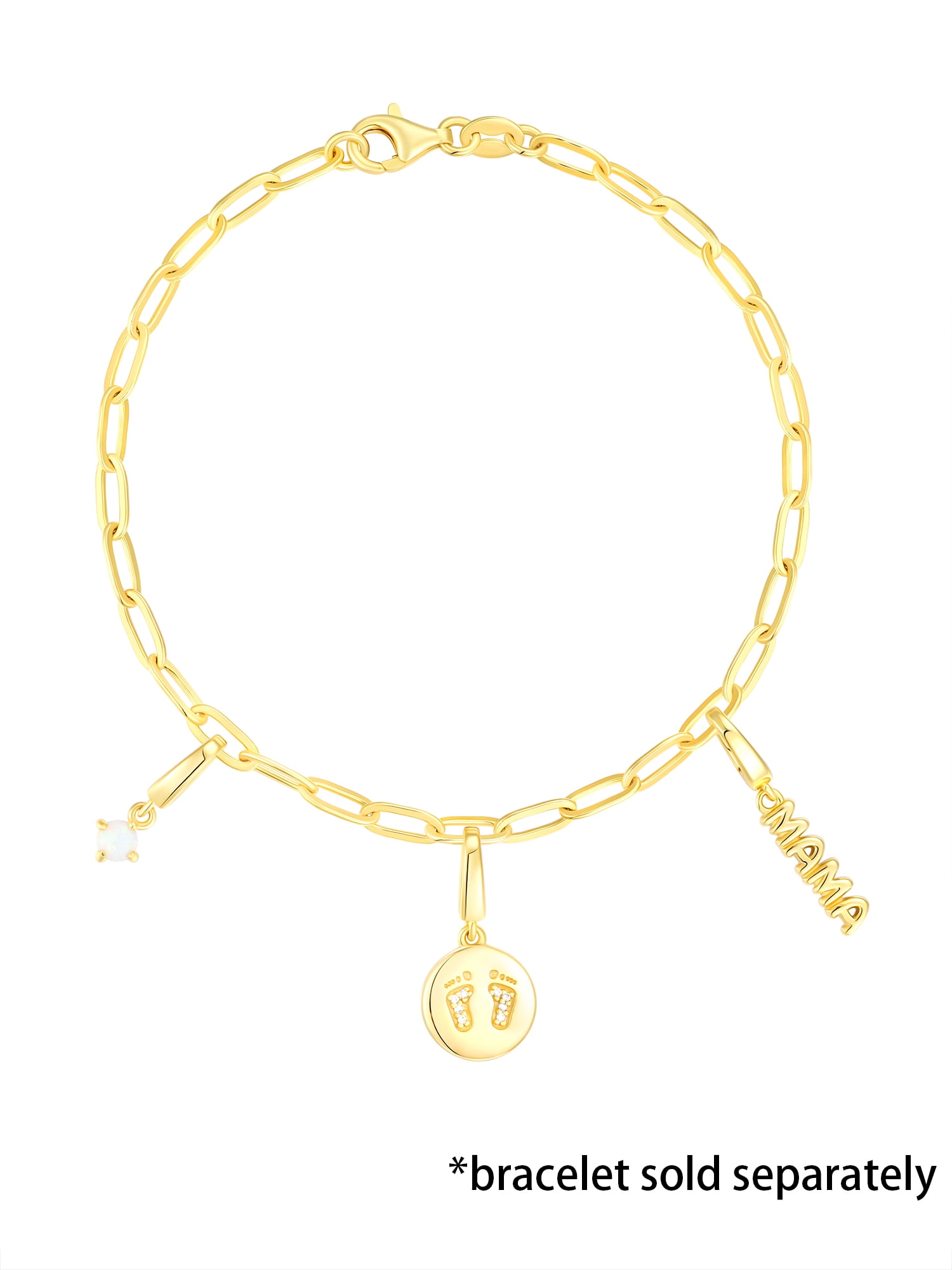 Brilliance Fine Jewelry Simulated Opal Mama Charm Set in 14KT Gold Plated Sterling Silver