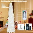 thumbnail image 5 of ZJQYDS 6 FT Pop Up Christmas Tree with 100 LED Lights & Remote, White Christmas Tinsel Tree, Collapsible Artificial Pencil Tree for Home Office Party Decor, USB Powered Timer Lights, Easy Assembly, 5 of 9