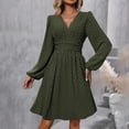 thumbnail image 7 of Swiss Dot Dress for Women 2025 Fall V Neck Long Sleeve Smocked Mini Dresses Boho Casual Fashion Wedding Guest Dress, 7 of 7