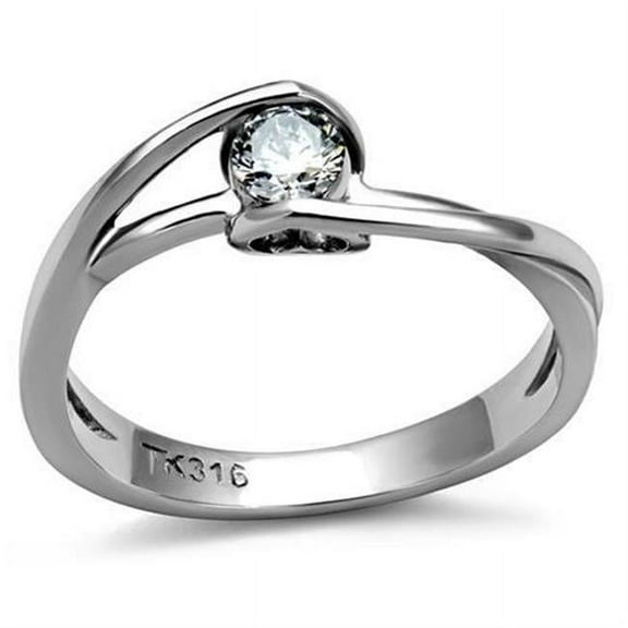 Alamode TK2835-5 Women High Polished Stainless Steel Ring with AAA Grade CZ in Clear - Size 5