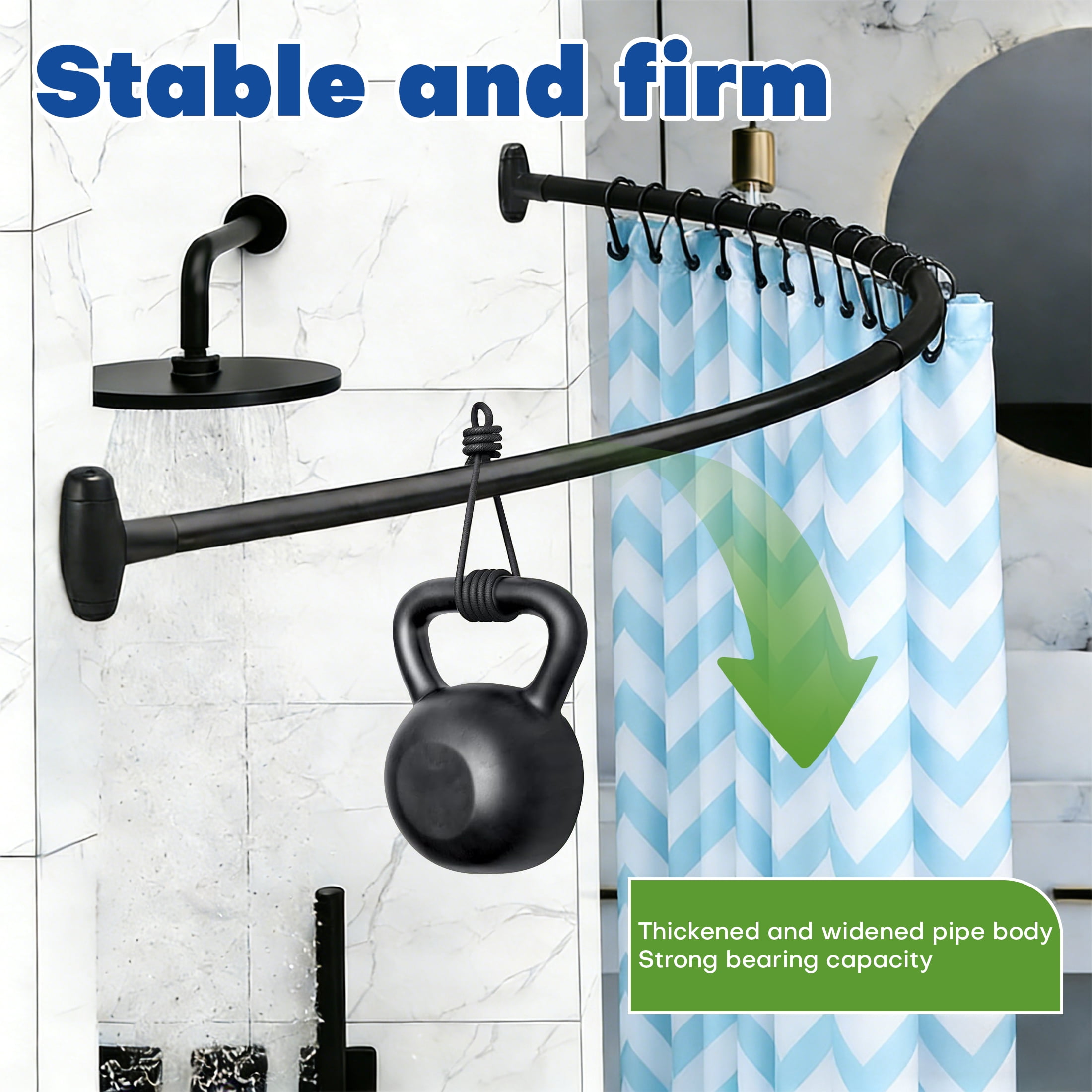 Curved Shower Curtain Rod, 43" to 71" Adjustable Curtain Rod, Rustproof Expandable Shower Rod, Shower Curtain Rod for Bathroom, Shower Rooms, Bathtubs, Clothing Stores, Fitting Rooms, Balconies