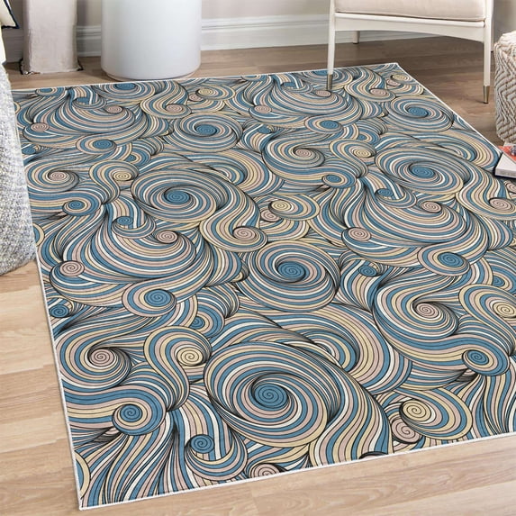 East Decorative Rug, Modern Autumn Season Wavy Holiday Festival Celebration Oriental Art Print, Quality Carpet for Bedroom Dorm and Living Room, 6 Sizes, Dark Turquoise, by Ambesonne