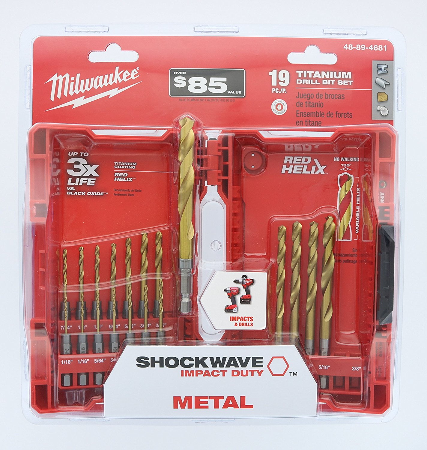 48894681 Shockwave Titanium Red Helix Drill Bit Set (19Piece