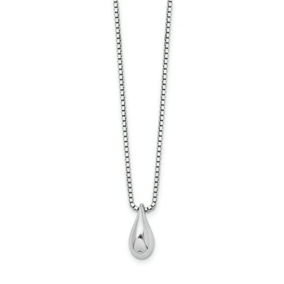 925 Sterling Silver Rhodium-plated 18 Inch Diamond Teardrop Necklace, 2" Ext.