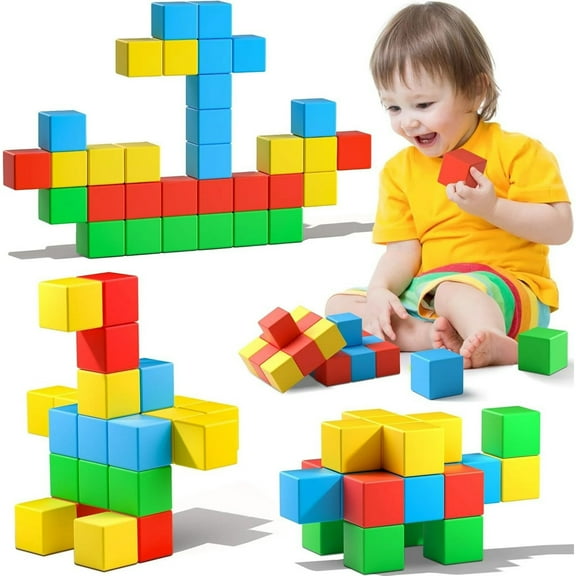 Magnetic building blocks 1 inch, suitable for toddlers over 3 years old children's sensory toys, colorful magnetic cube learning toys, 3-8 years old gift