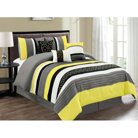 7 Pc Jaden Medallion Clover Star Embroidery Pleated Striped