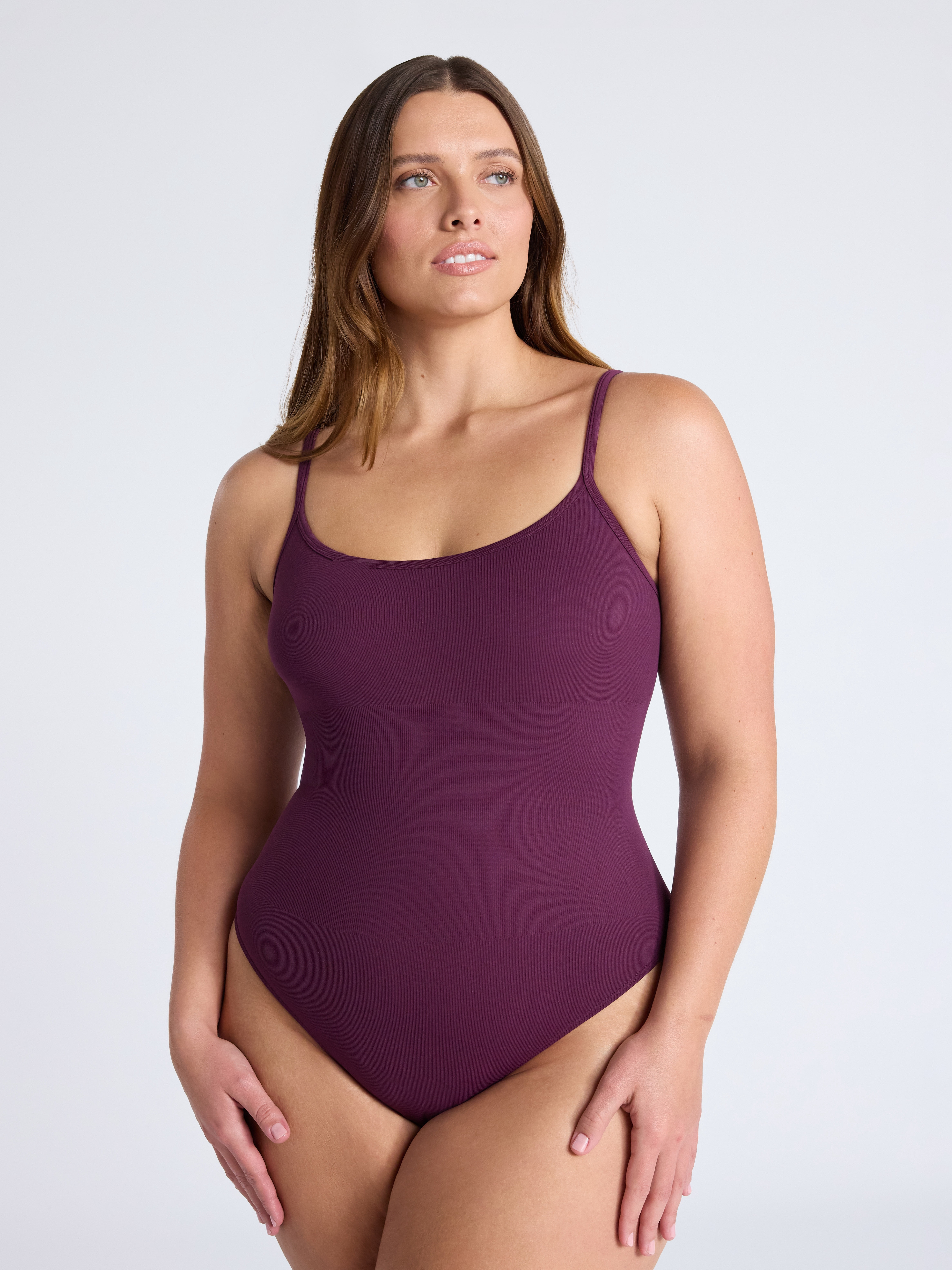 Joyspun Women's Seamless Shaping Ribbed Cami Bodysuit, 2-Pack, Sizes XS-XXXL