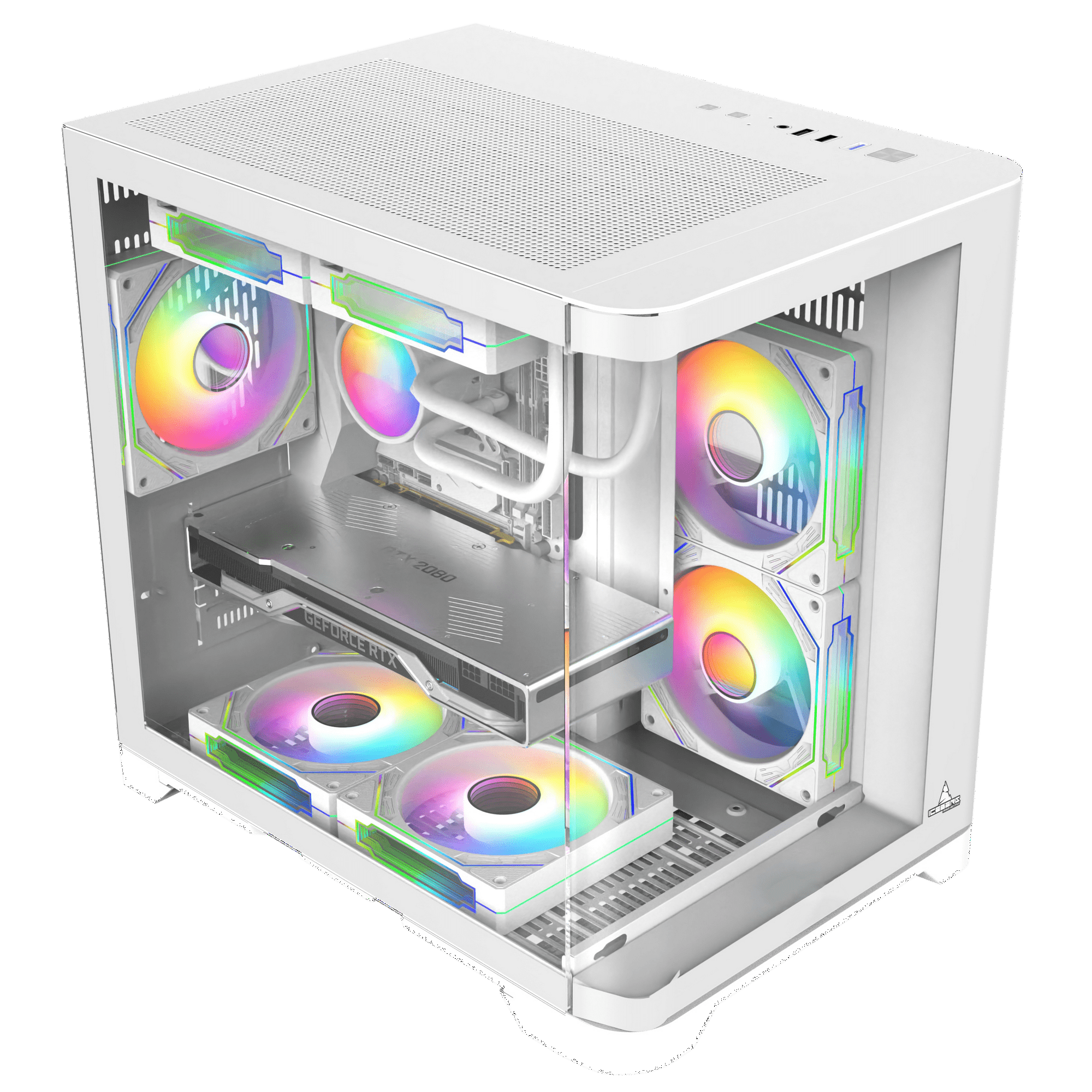 Iceberg Crystal Wave M Micro ATX Tower Gaming PC Case Full-View Panoramic Curved Tempered Glass 3 Included aRGB Fans (White)