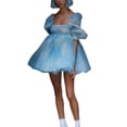 thumbnail image 2 of Faithtur Femmes Robe Imprimé Teints Cravate / Couleur Unie Manches Bouffantes Jupe Bulle, 2 of 8