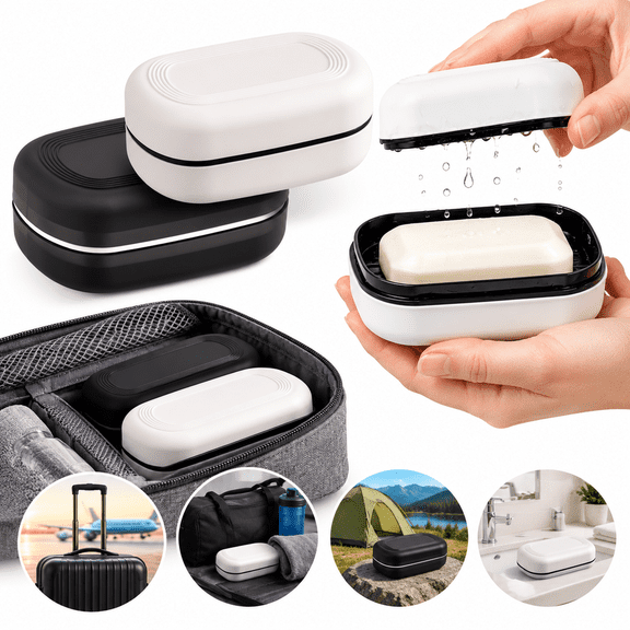Leakproof Soap Holder 2 Pack, Travel Soap Container with Lid, Portable Bar Soap Holder, Soap Box, Soap Dish for Traveling, Camping, Gym, Bathroom