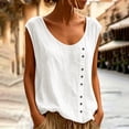 thumbnail image 2 of yoeyez Women's Cotton Linen Tank Top Sleeveless Scoop Neck Casual Blouse Summer Beach Loose Comfy Vest Tops for Women White,S, 2 of 7