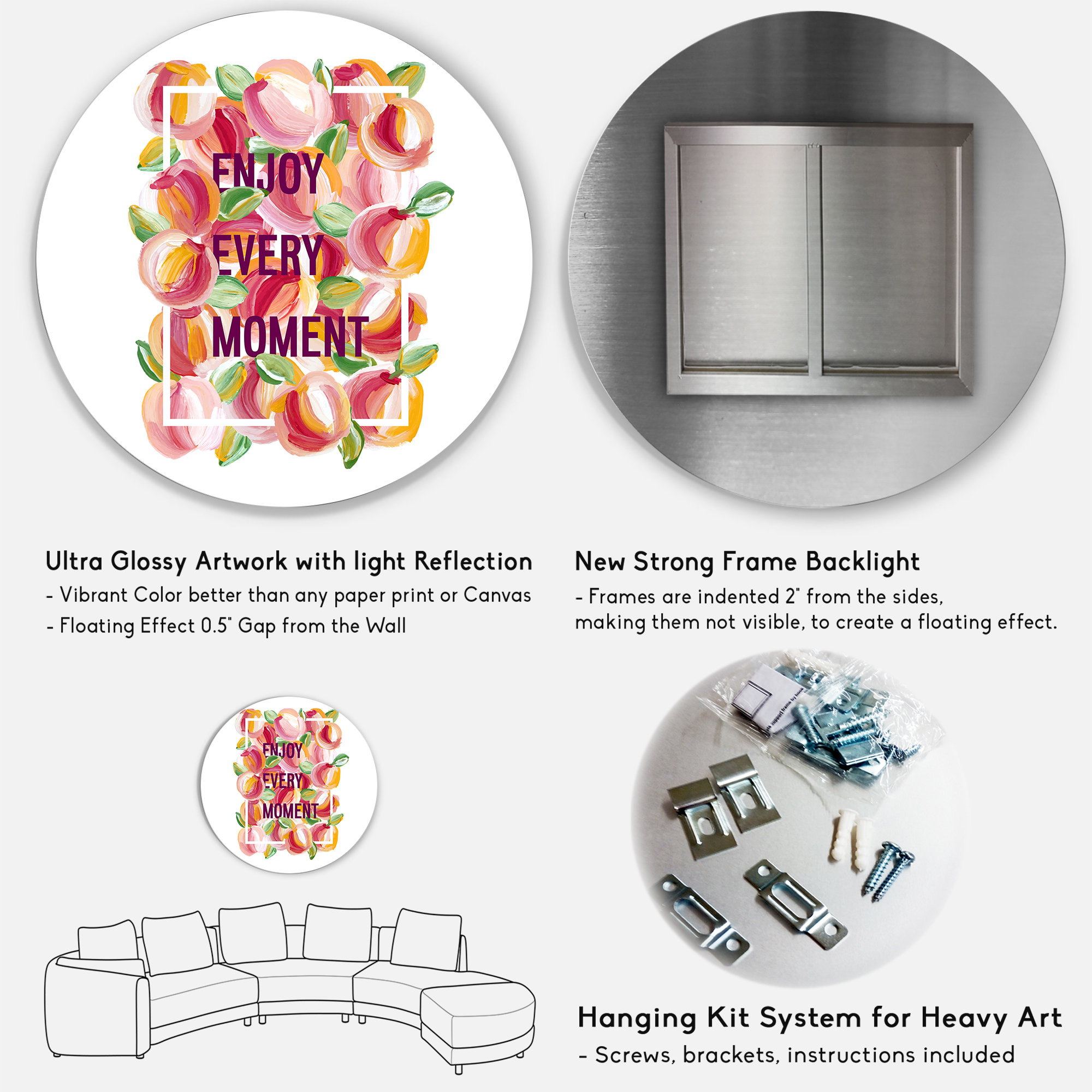 Designart 'Enjoy Every Moment Over Colorful Flowers' Traditional Circle Metal Wall Art 36x36 - Disc of 36