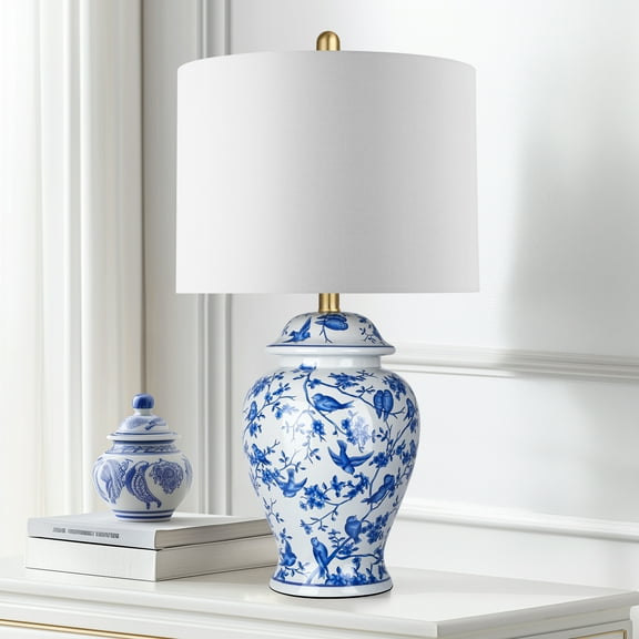 23.6'' Chinoiserie Ceramic Table Lamp Blue and White Porcelain Lamp for Nightstand