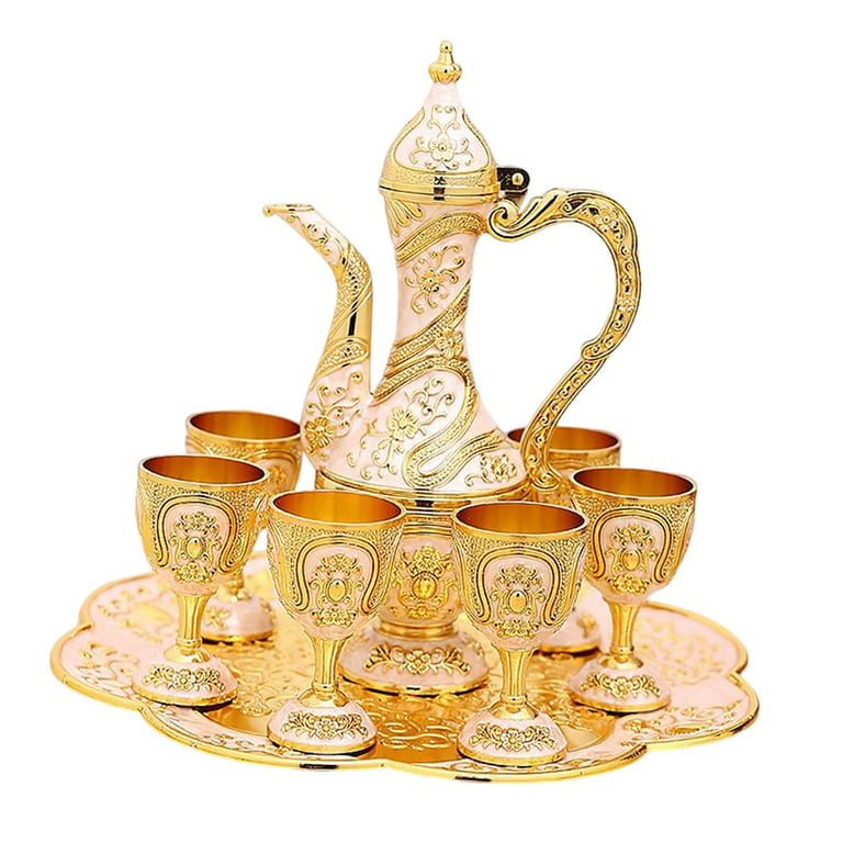 Turkish Coffee Pot Set Including Teapot and Tea Cups Tea Set Turkish Cup Set Luxury Flagon Set for Home Decor Cabinet Ornament Aureate White, Men's