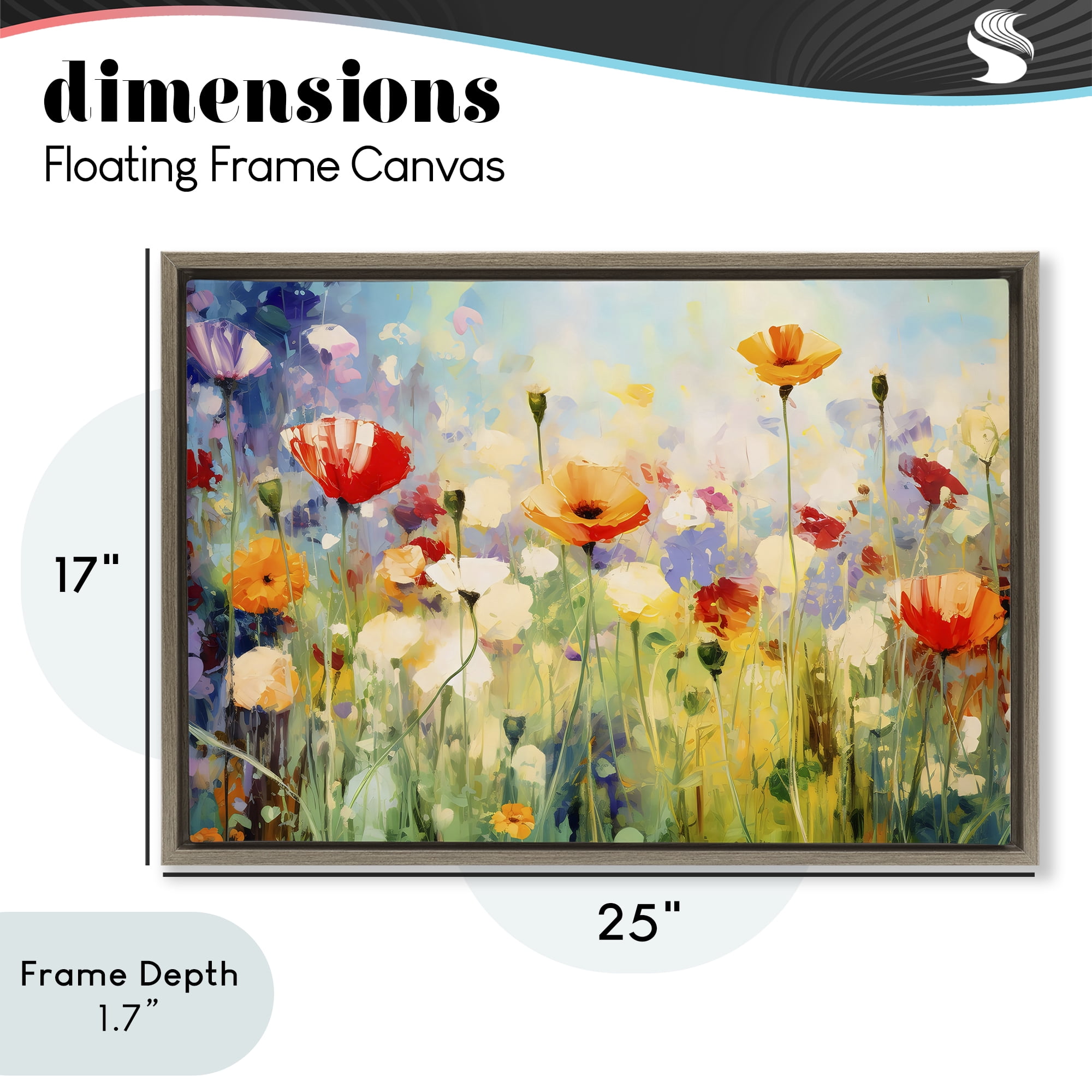 Stupell Industries Sunlit Meadow of Colorful Blooms Brown Framed Floater Canvas Wall Art, design by Creative Studio