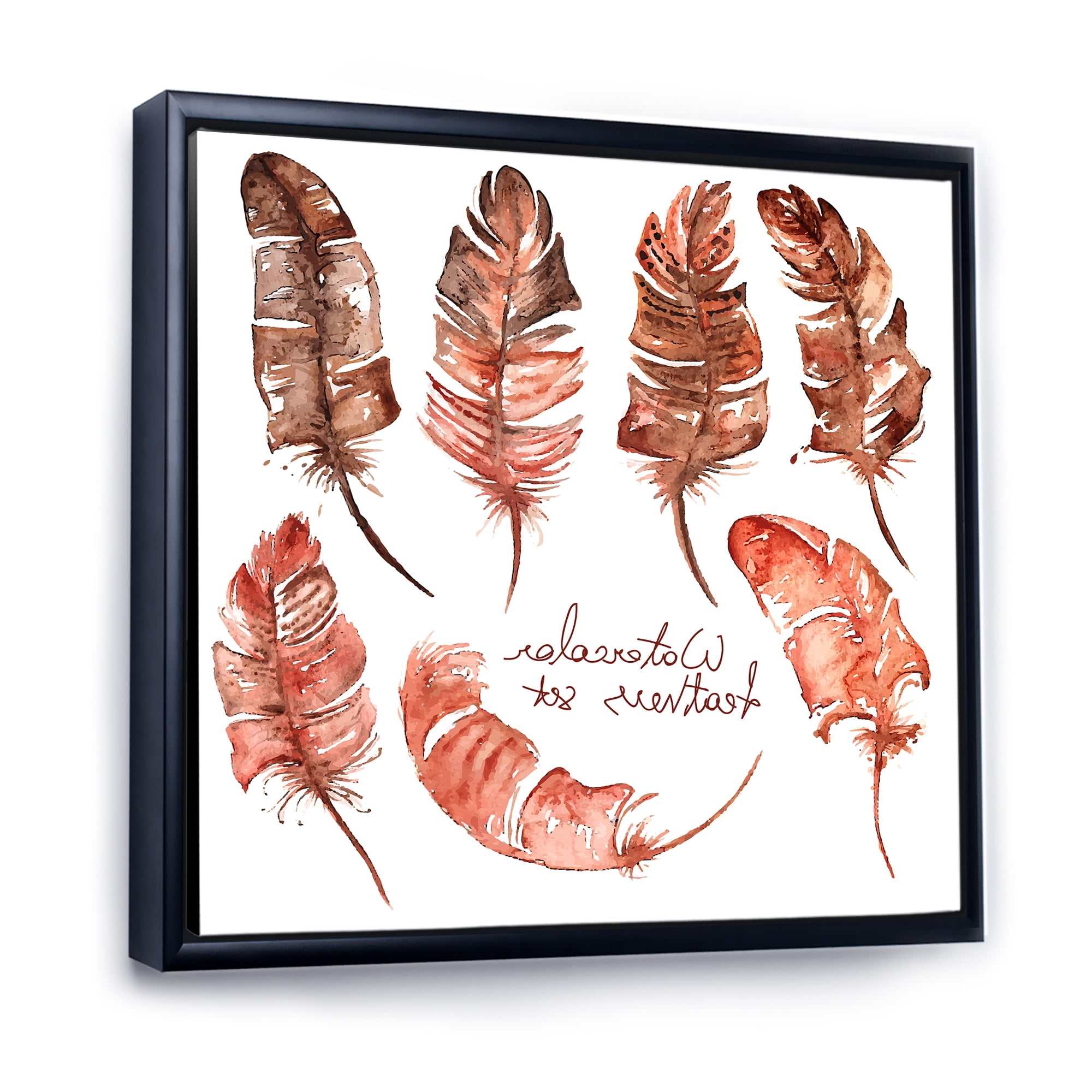 Designart 'Boho Art Feather Icons' Bohemian & Eclectic Framed Canvas Wall Art Print