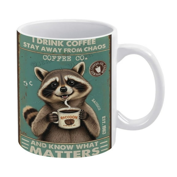 Funny Coffee Mug - Raccoon Decor I Drink Coffee. Ceramic Mug Coffee Mug with Gift Box Latte Mug Coffee Cup, 330 ml / 11 oz White