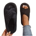 thumbnail image 2 of Hurxie Open Toe Slippers for Women Fuzzy Slippers Cross Band Cozy Memory Foam Slip On Plush House Shoes Indoor Outdoor Slide Slipper Black 36, 2 of 6