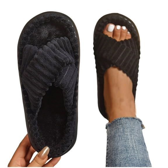 Open Toe Slippers for Women Fashion Casual Winter Furry Strap Home Flat Slippers House Bedroom Crossbands Slide Slipper Shoes Comfortable Trendy Slippers Women's Slipper Cute Soft Shoes