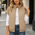 thumbnail image 2 of NominalSnug Women Short Sleeve Quilted Vest Stand Collar Zip Up Lightweight Padded Outerwear With Side Pockets, 2 of 8