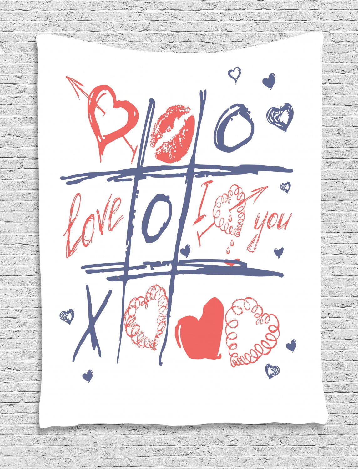 Download XOXO Tapestry, Love Essential Tic Tac Toe Game Hearts Lips ...