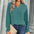thumbnail image 2 of hgsbede Button Down Shirts for Women V-Neck Long Sleeve Solid Color T-Shirt Blouse, 2 of 9
