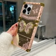 thumbnail image 5 of for iPhone 16e (2025) Butterfly Kickstand Case, Glitter Bling Foldable Stand Woman Girly Mirror Back Golden Plated Shockproof Protective Elegant Cute Soft Cover for iPhone 16e 6.1 (Pink), 5 of 11