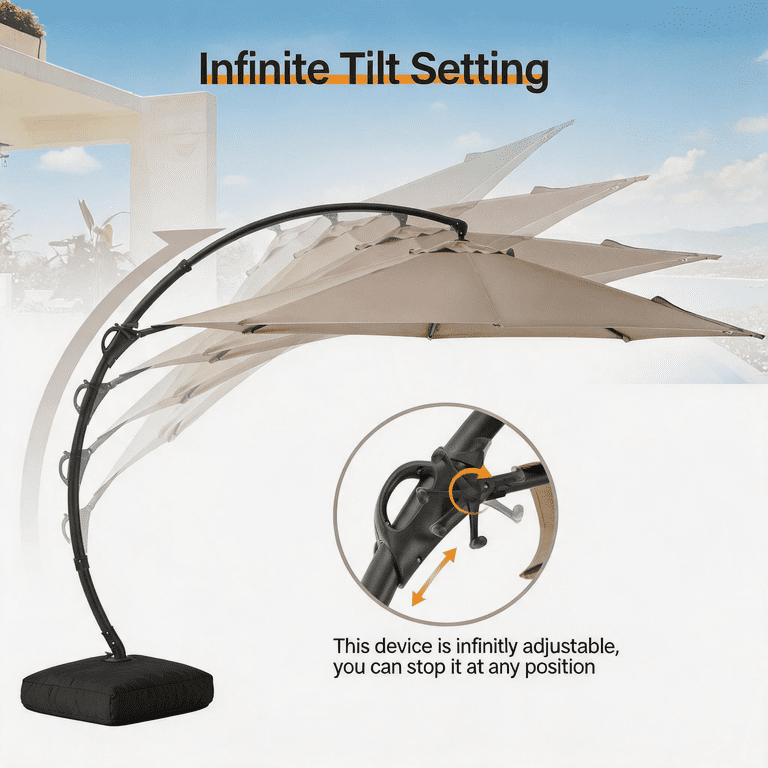 11 ft aluminum cantilever tilt patio umbrella Kingdom 11FT with Base Large Curvy Outdoor Offset Umbrella w/ 360° Rotation, UV Resistant Canopy for Patio, Garden, Backyard, Beige : Patio, Lawn & Garden This curved cantilever patio umbrella delivers 95 sq 11' Aluminum Patio Umbrella with