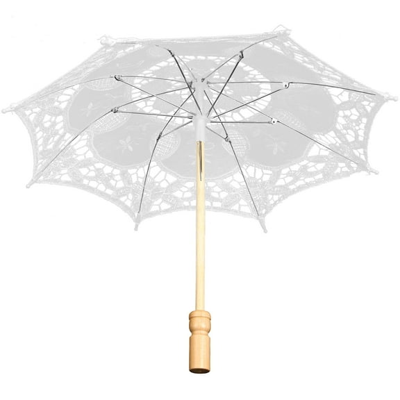 KHBUAB 1Pack Lace Umbrella for Flower Girls Elegant White Satin and Wood 38x38cm