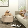 thumbnail image 3 of Nathaniel Home, 30" Round Storage Ottoman Footstool with Removable Lid, Button Tufted Ottoman Coffee Table with Legs, Large Ottoman with Storage for Bedroom, Light Brown, 3 of 7