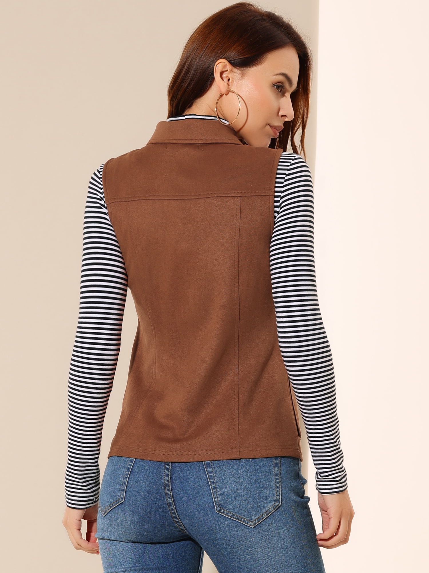 DARING DIVA Women's Rustic Button Up Utility Anorak Cargo Vest XS Brown