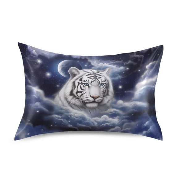 JSTEL Tiger Moon Satin Pillowcase Standard Size Pillow Cases Envelope Closure Bed Pillow Cover, 20 x 26 inch
