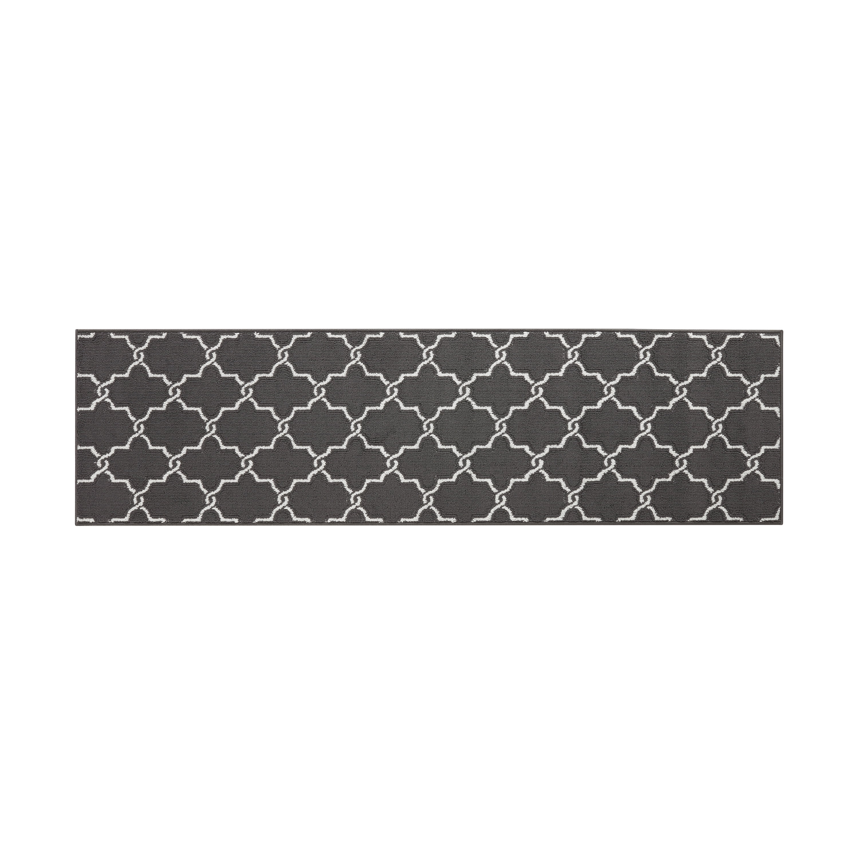Washable Skid-Resistant Runner Rug, Geometric, Dark Grey and White, 26" x 72"