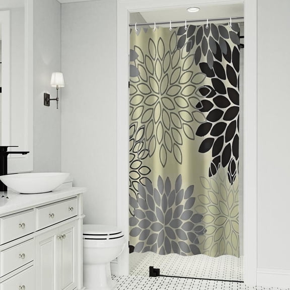 Gray Floral and Petal Pattern Shower Curtain 36"x72" ,Bathroom Decorative Shower Curtains Set with 12 Hooks,Modern Waterproof Washable Shower Curtain
