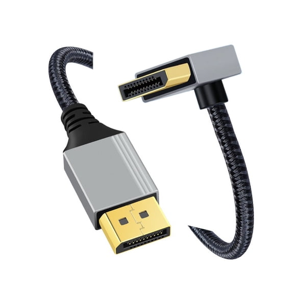 CY 100cm Down Angled DisplayPort DP to DP Cable 4K 60hz Cable Silver Sleeve Ultra-HD UHD 90 Degree for Desktop Laptop Monitor Graphics Card