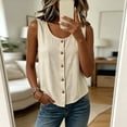 thumbnail image 5 of Tank Tops for Women Sleeveless Round Neck Solid Color Button Shirts, 5 of 8