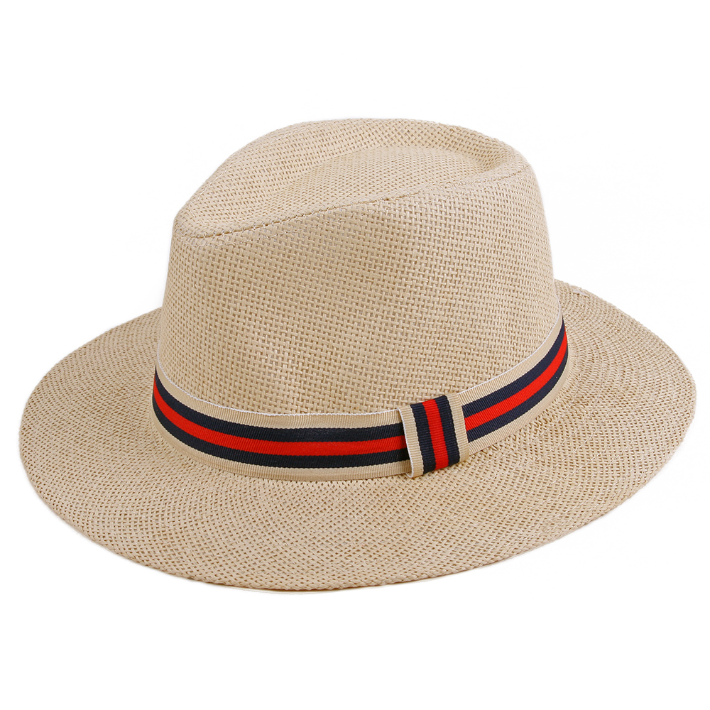 POP Fashionwear Women Straw Fedora Wide Brim Panama Sun Hat 513 BEIGE