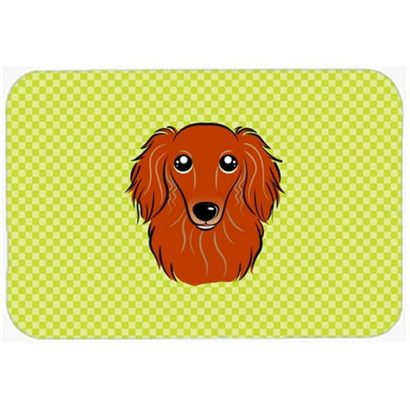 Checkerboard Lime Green Longhair Red Dachshund Mouse Pad, Hot Pad Or Trivet, 7.75 x 9.25 In.