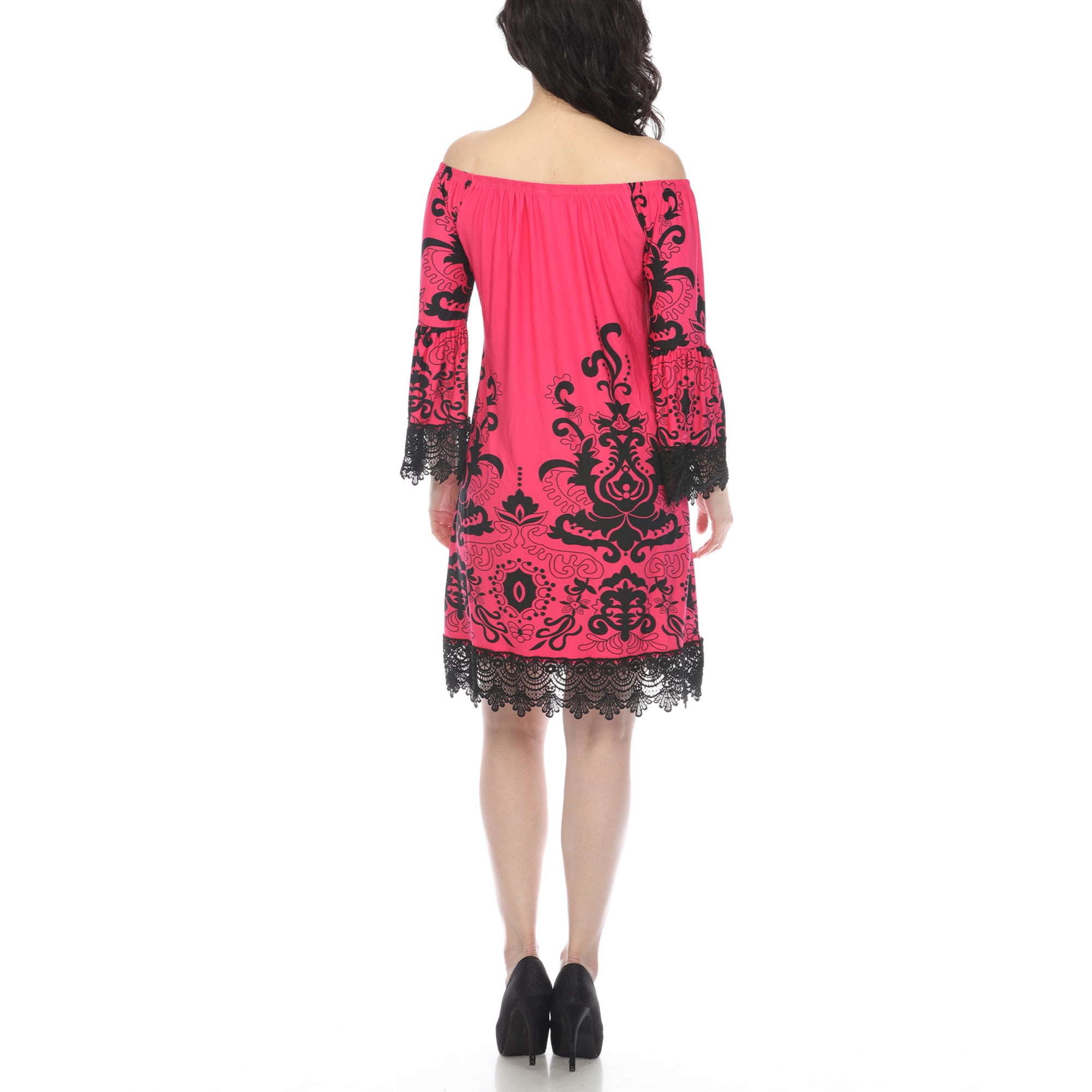 White Mark Women's Soft Vintage Print Off-Shoulder Mini Dress