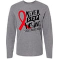 thumbnail image 3 of Inktastic Never Stop Fighting Stroke Awareness Red Ribbon Long Sleeve T-Shirt, 3 of 5