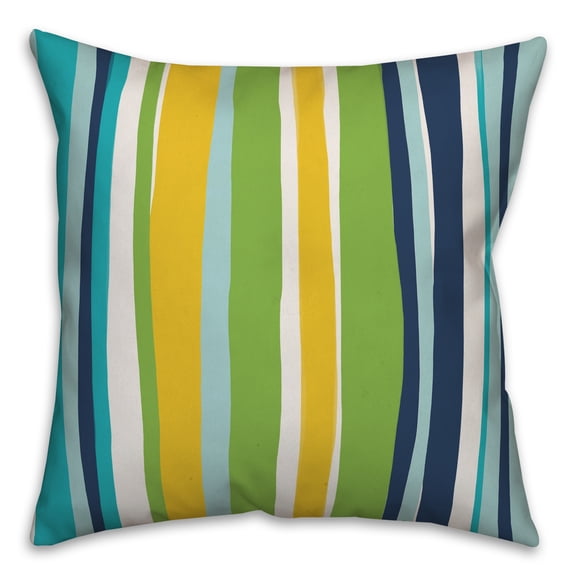 Creative Products Multi Color Stripes Blue Green 16x16 Indoor / Outdoor Pillow
