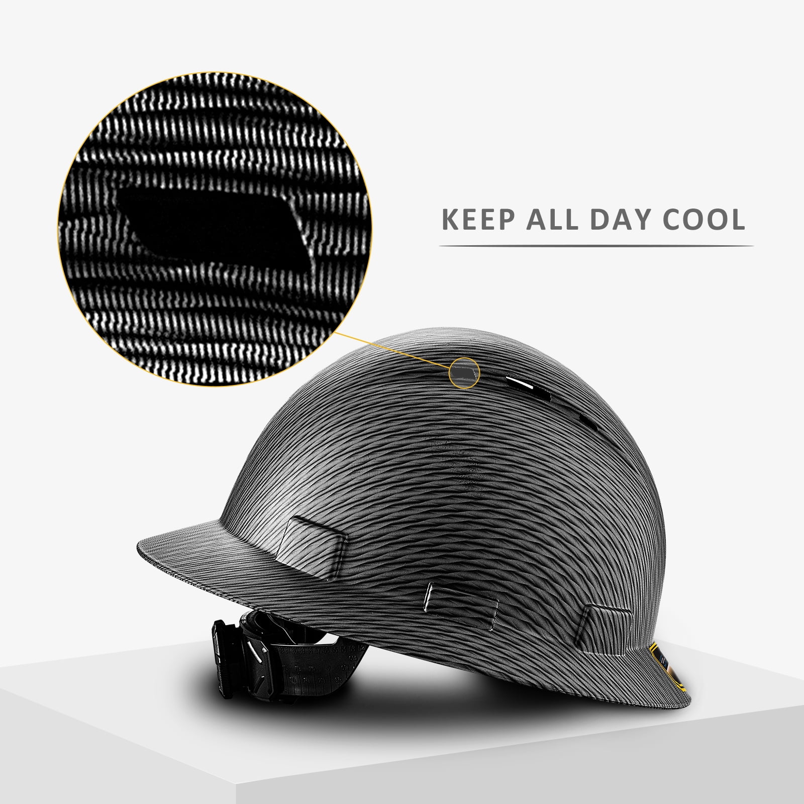 ProtectX Premium Full Brim Hard Hat, Cascos De Construccion for Safety, Vented, 6-point Adjustable Ratchet Suspension, Grey Long Carbon Fiber, OSHA/ANSI Compliant