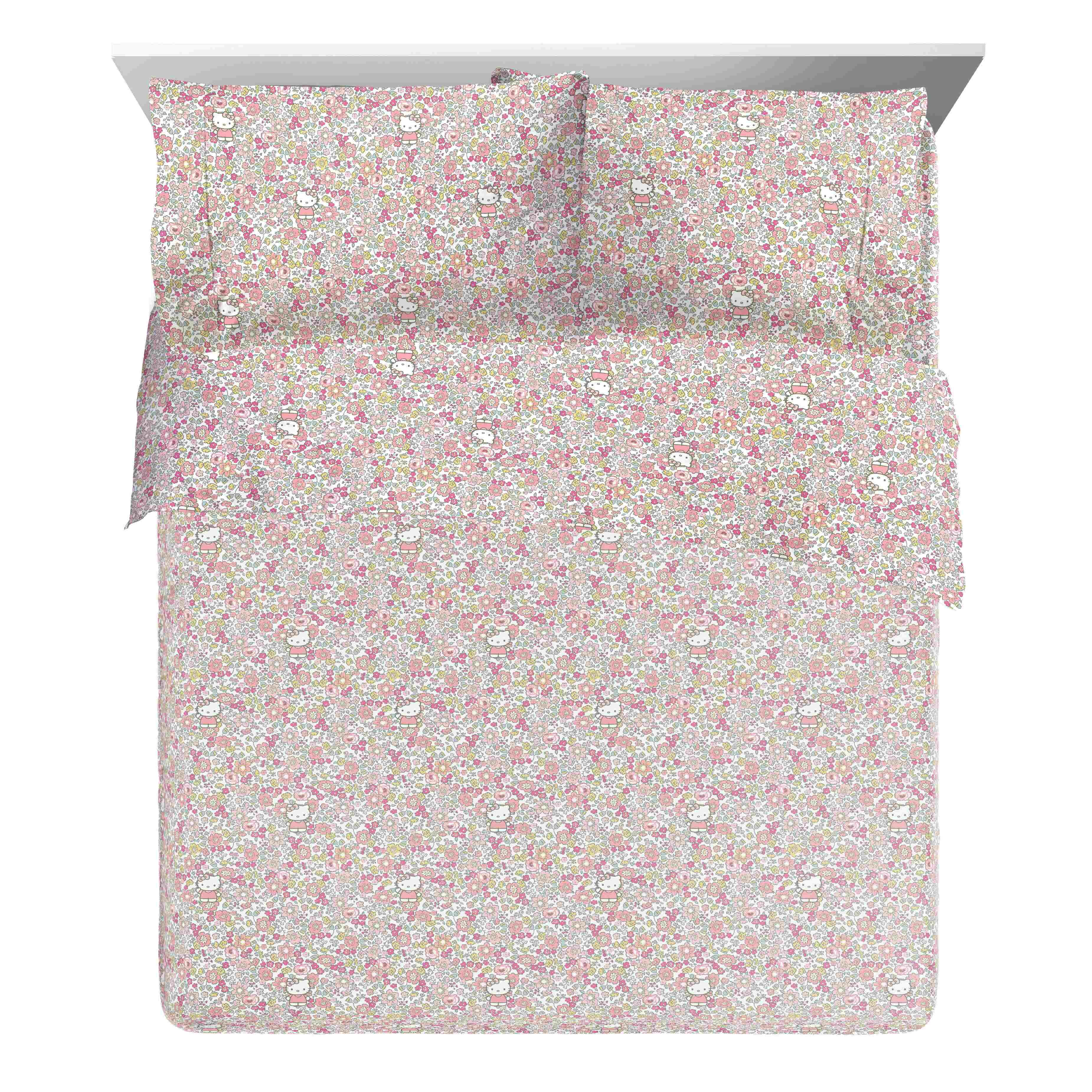 Sanrio Hello Kitty Floral Grace 4 Piece Full Kids Sheet Set - Soft Kids Bedding