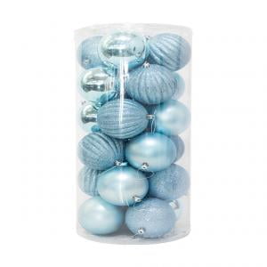 Kit Esferas Navideñas 24 Azul Mate Y Diamantado De 10cm