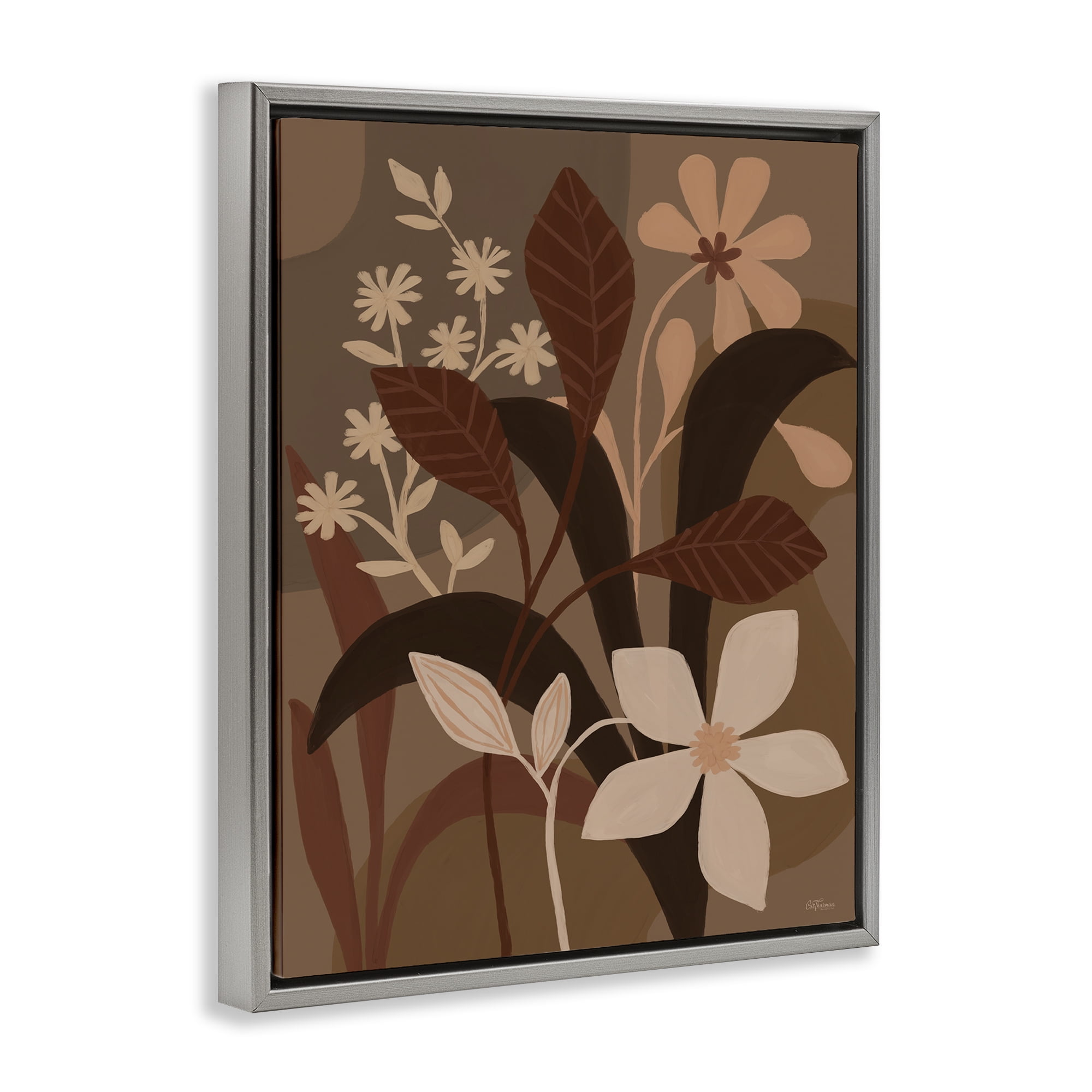 Stupell Industries Boho Plant Layers Plants & Flowers Painting Gray Floater Framed Canvas Art Print Wall Art, 17 x 21