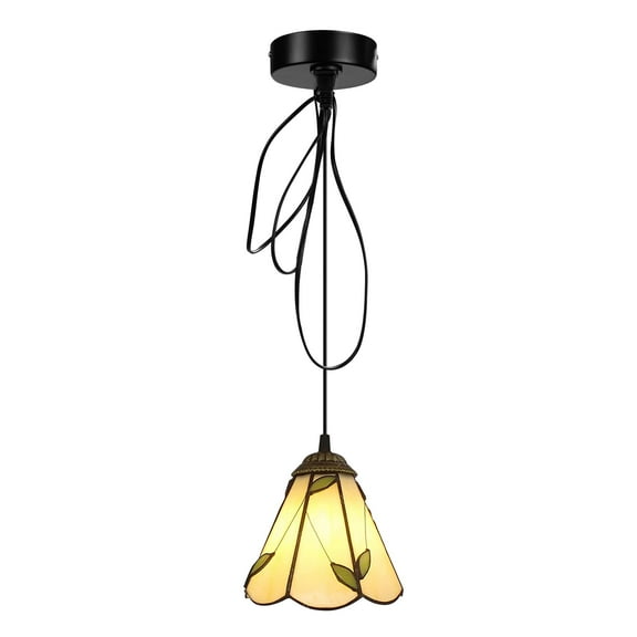 Kiven Vintage Pendant Light,Tiffany Glass Ceiling Light Plate Light Fixture Canopy with Convenient Outlet, Convert Hardwired to a Plug-In Outlet lighting for Renter and Old House Improvement TB0297